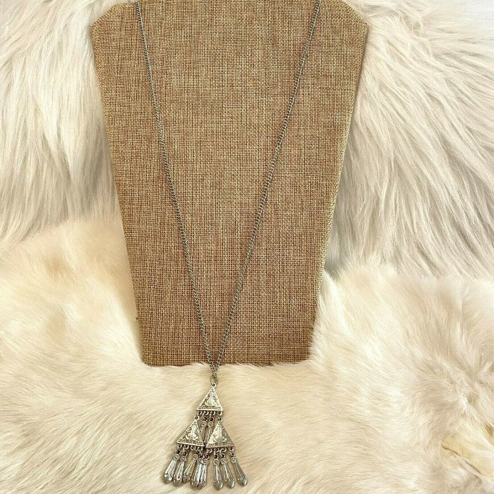 Western Geometric Necklace Silver Tone Dangle Pendant Grunge Art Deco Boho 4067
